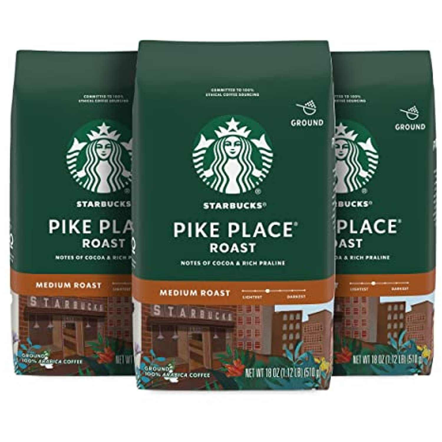 Starbucks Medium Roast Ground Coffee — Pike Place Roast — 100% Arabica — 3 Bags (18 Oz. Each)