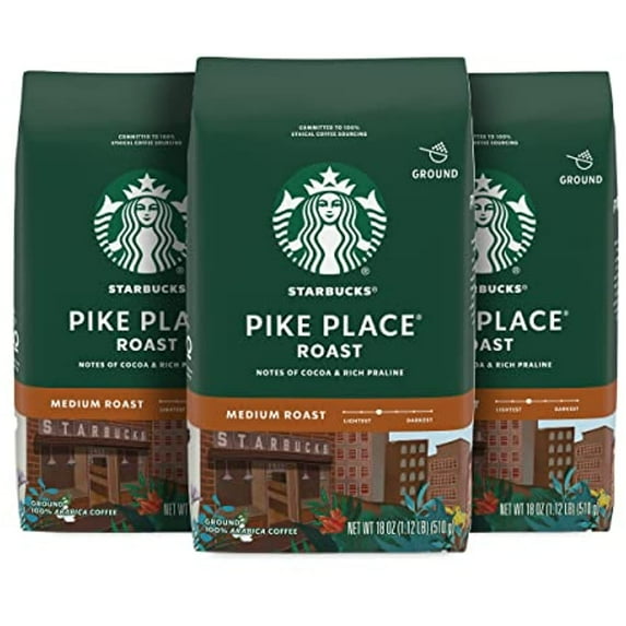 Starbucks Medium Roast Ground Coffee — Pike Place Roast — 100% Arabica — 3 Bags (18 Oz. Each)