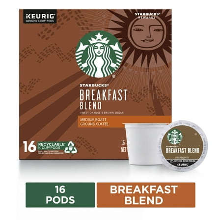 Starbucks Medium Roast K-Cup Coffee Pods — Breakfast Blend for Keurig Brewers — 1 box (16 pods)