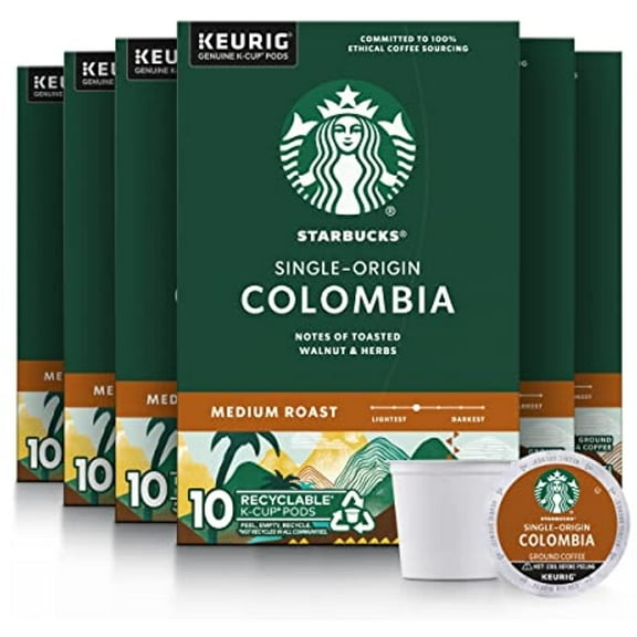 Starbucks Medium Roast K-Cup Coffee Pods, Colombia For Keurig Brewers, 10 Count (Pack Of 6)