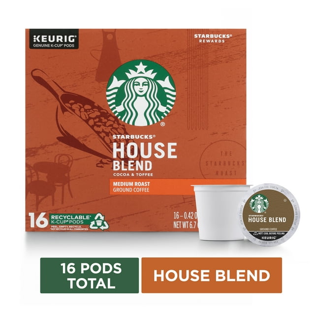 Starbucks Medium Roast K-Cup Coffee Pods — House Blend for Keurig Brewers — 1 box (16 pods)