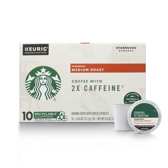 Starbucks Medium Roast K-Cup Coffee Pods With 2X Caffeine — For Keurig Brewers, 10 Count (Pack Of 6)