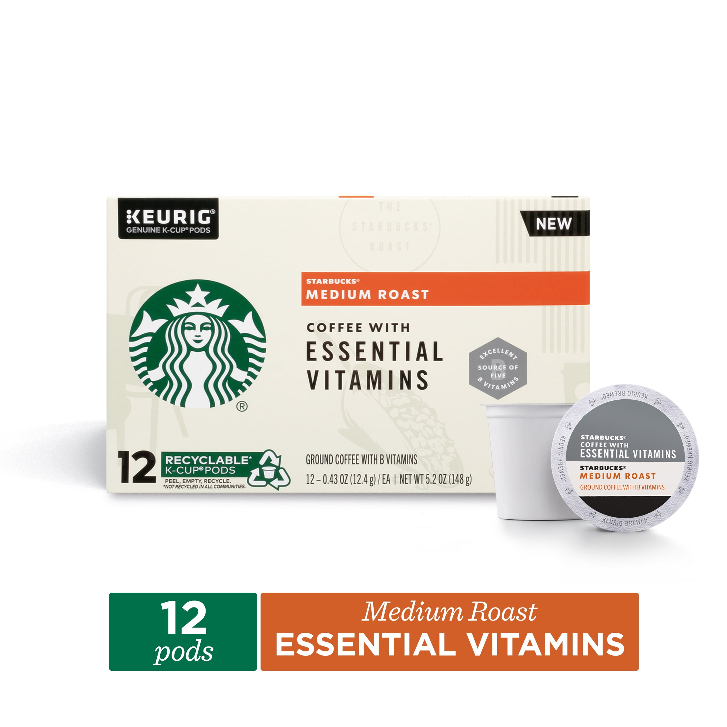 Starbucks Medium Roast K-Cup Coffee Pods with Essential B Vitamins  for  Keurig Brewers  1 box (12 pods) - Walmart.com