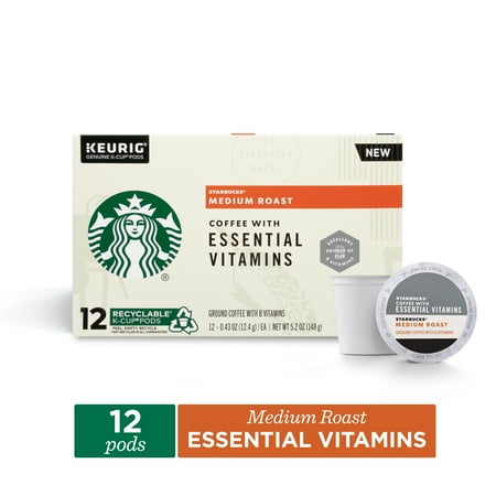 Starbucks Medium Roast K-Cup Coffee Pods with Essential B Vitamins — for Keurig Brewers — 1 box (12 pods)