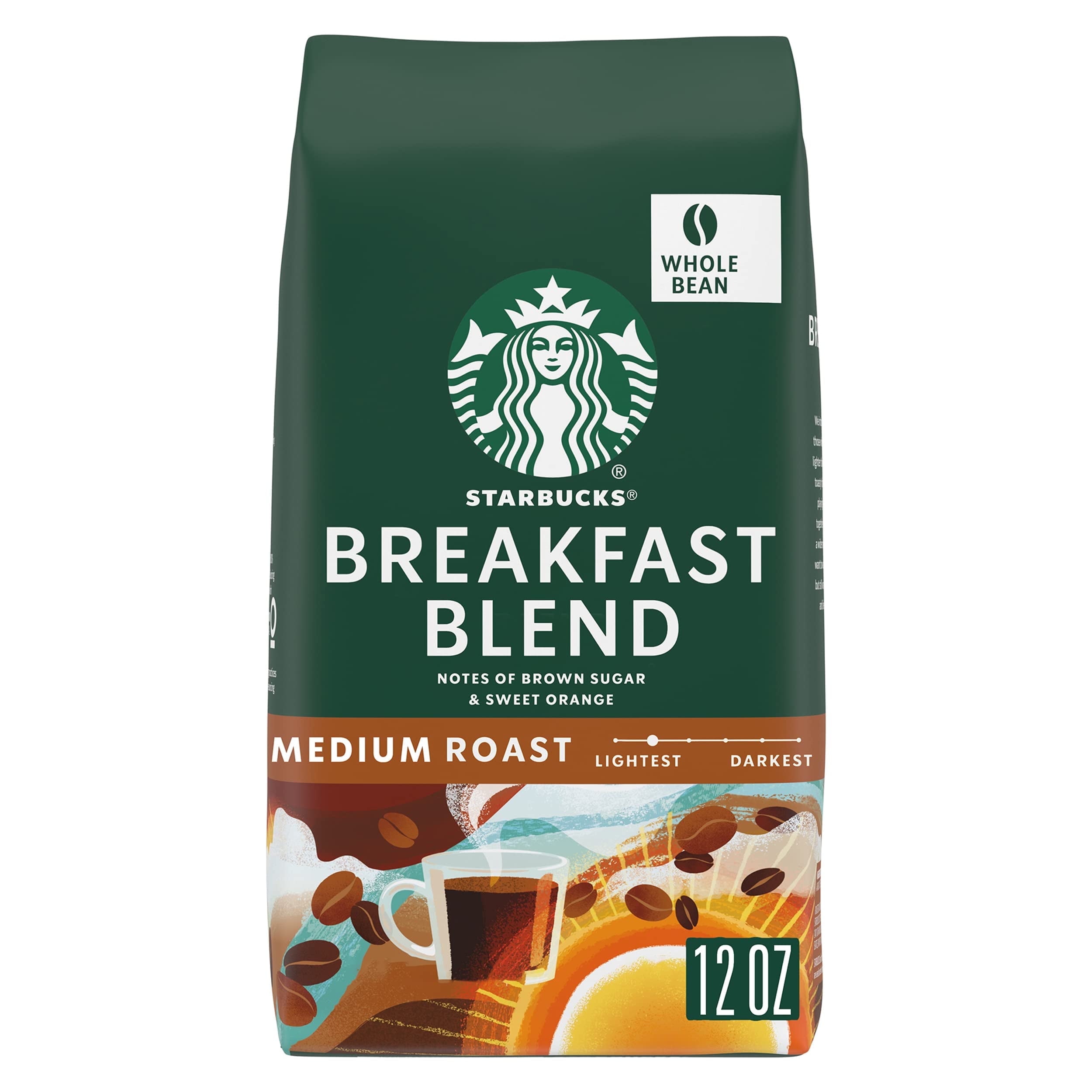 Starbucks Medium Roast Whole Bean Coffee — Breakfast Blend — 100% Arabica — 1 Bag (12 Oz.)