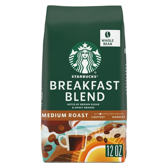 Starbucks Medium Roast Whole Bean Coffee  Breakfast Blend  100% Arabica  1 Bag (12 Oz.)