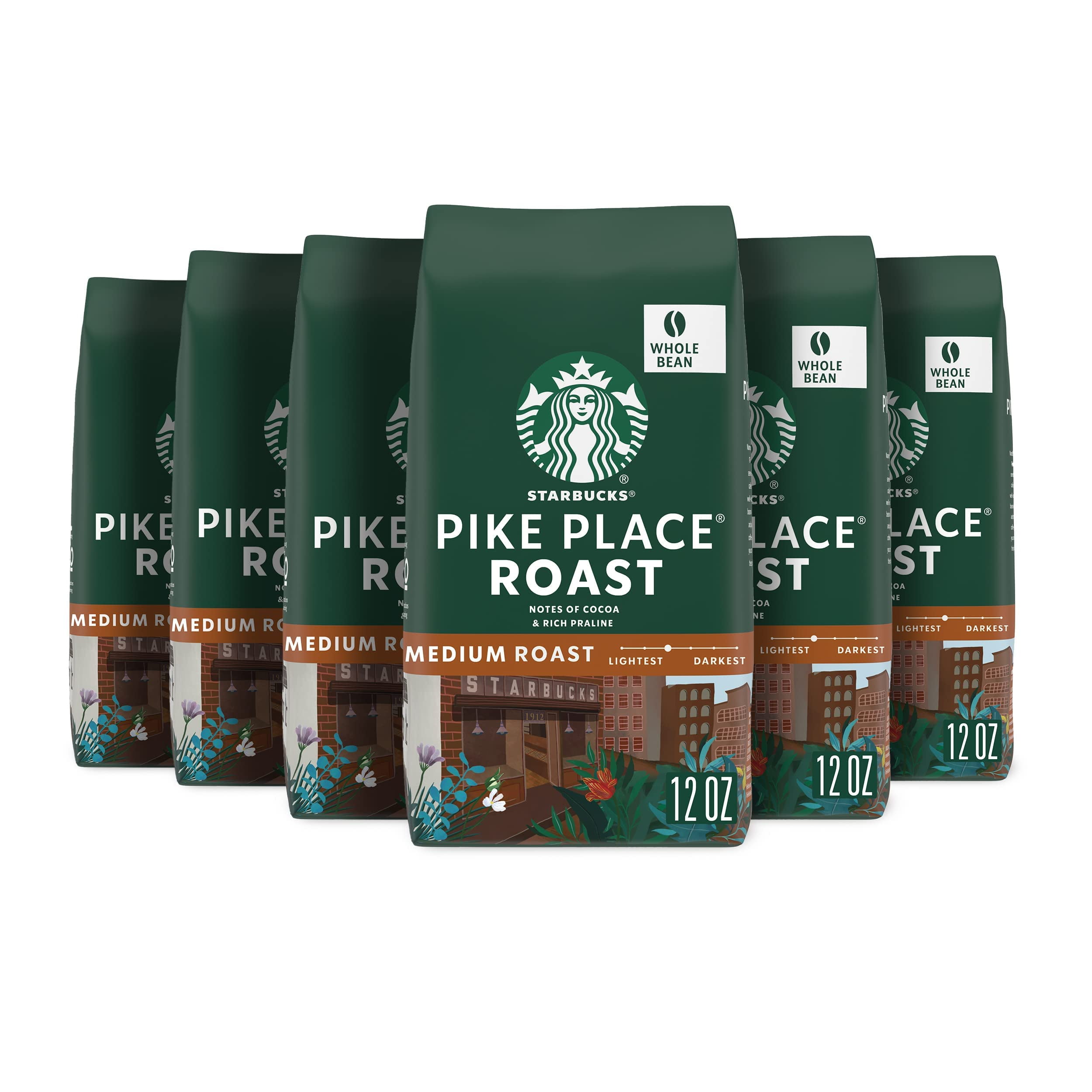 Starbucks Medium Roast Whole Bean Coffee — Pike Place Roast — 6 Bags (12 Oz. Each)