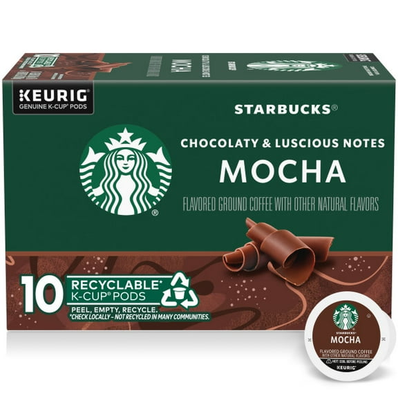 Starbucks K-Cup Coffee Pods, Mocha Flavored Coffee, Naturally Flavored, 100% Arabica, 1 box (10 pods)