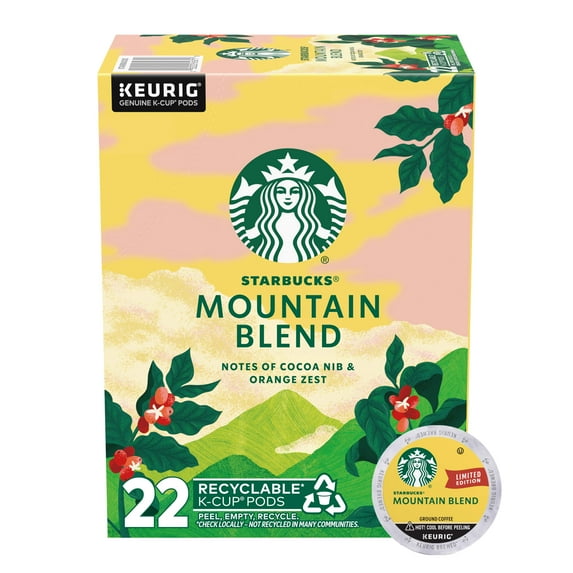 Starbucks Mountain Blend, Medium Light Roast Keurig K-Cup Coffee Pods, 100% Arabica, 22 ct