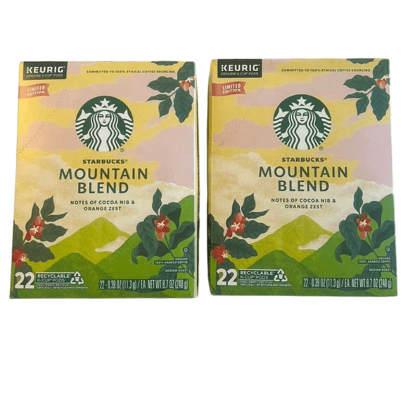 Starbucks Mountain Blend Medium Roast Coffee, Limited Edition, 44 Count (2 Pack of 22) Recyclable K-Cup Pods