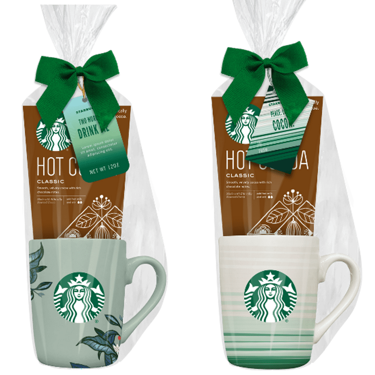 Starbucks Gift Pack 4 Porcelain 14oz Coffee Mugs Via Instant & Hot Cocoa  Packets