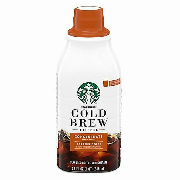 Starbucks Multi Serve Concentrate Caramel Dolce Flavored Cold Brew Coffee Bottle - 32 Oz,Pack of 4