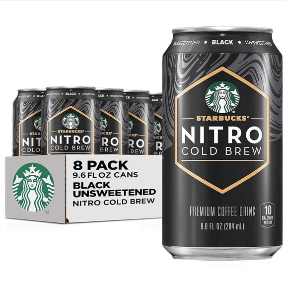 Starbucks Nitro Cold Brew Black Unsweetened Premium Iced Coffee Drink, 9.6 fl oz 8 pack Cans
