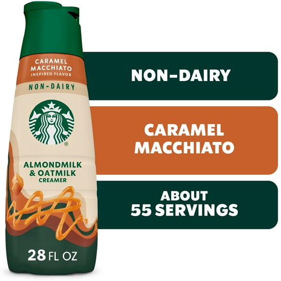 Starbucks Non-Dairy Caramel Flavored Coffee Creamer, Almondmilk and Oatmilk Coffee Creamer, Inspired by Caramel Macchiato 28 fl oz