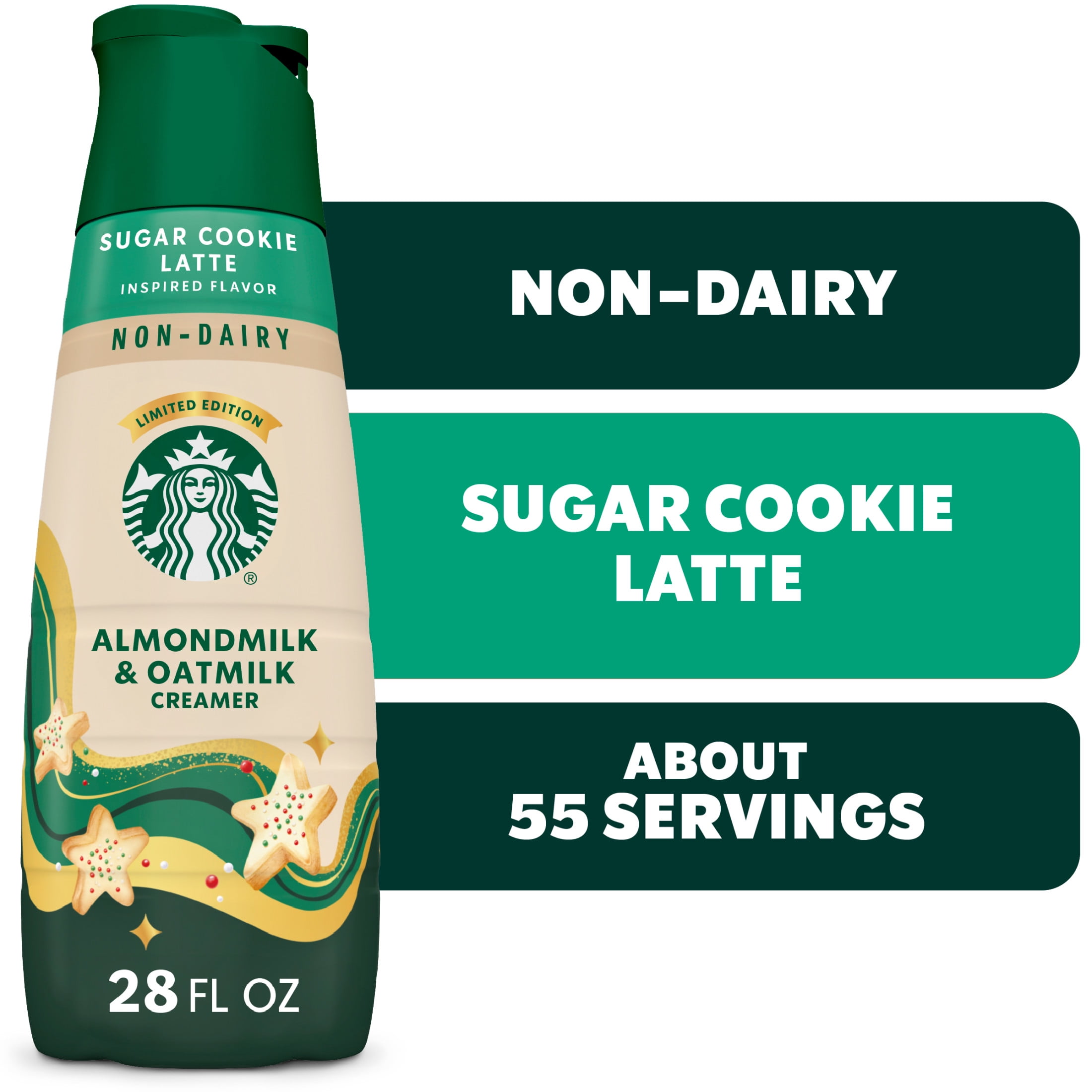 Starbucks Non-Dairy Sugar Cookie Flavored Coffee Creamer, Almondmilk and Oatmilk Coffee Creamer, Inspired by Sugar Cookie Latte 28 fl oz