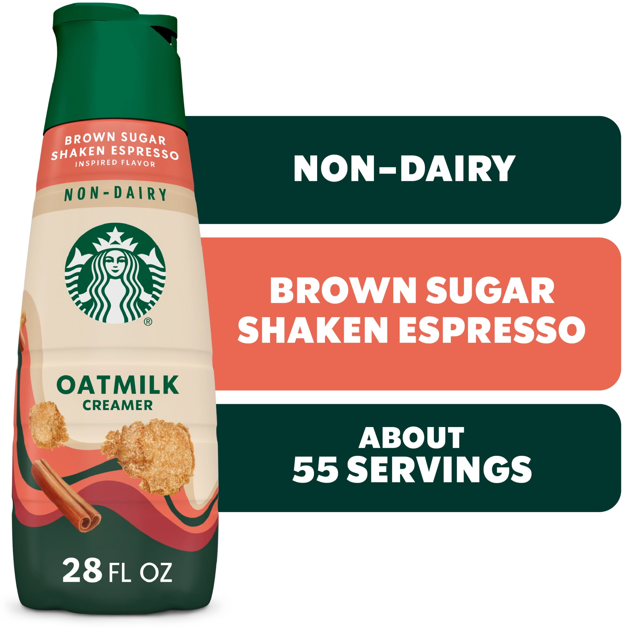 Starbucks Non-Dairy Brown Sugar Cinnamon Flavored Creamer, Oatmilk Coffee Creamer, Inspired by Brown Sugar Shaken Espresso 28 fl oz