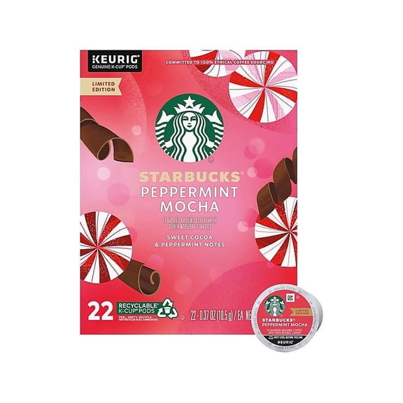 Starbucks Peppermint Mocha Coffee Keurig K-Cup Pods, Light Roast, 22 ct Pack of 3