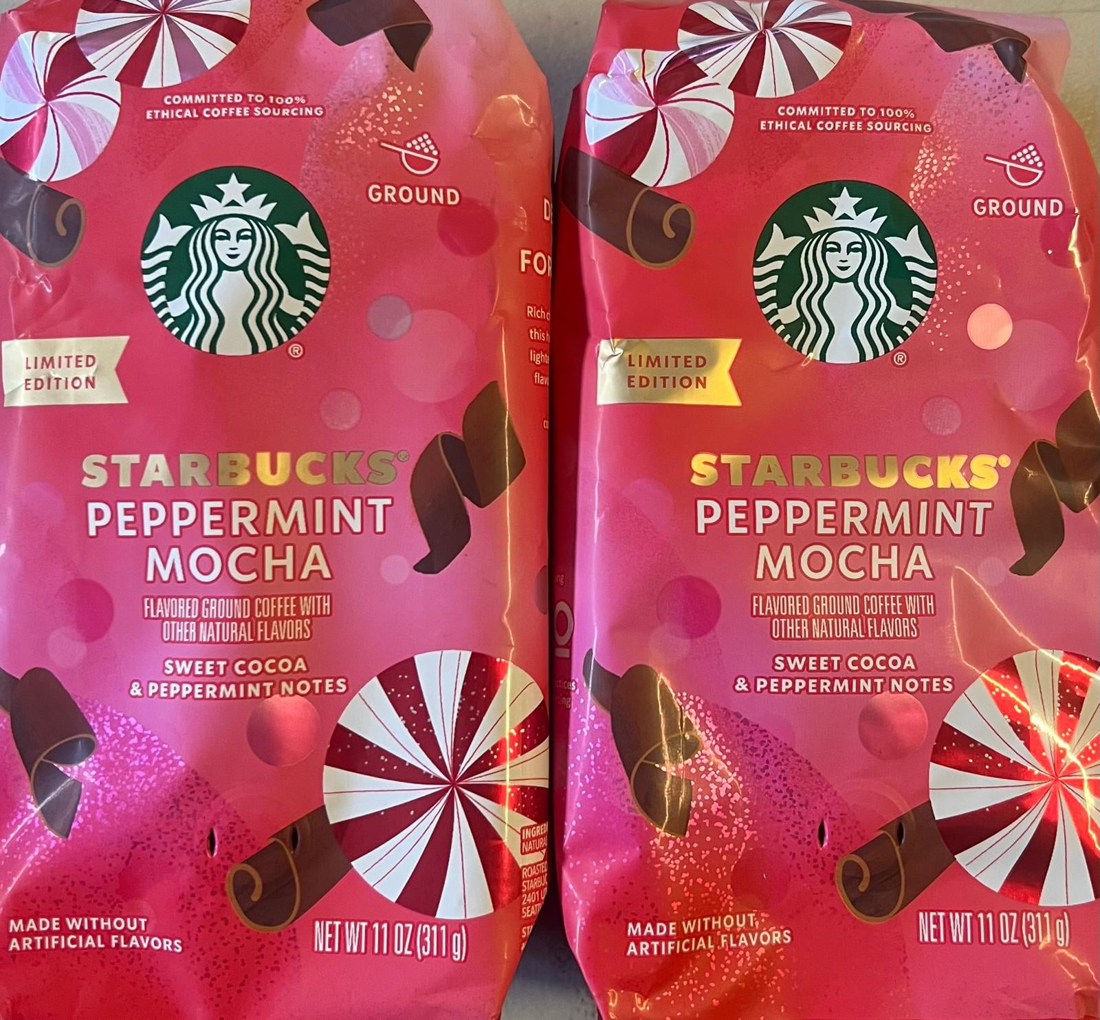 Starbucks Peppermint Mocha Flavored Ground Coffee, 11 Oz, Pack of 2