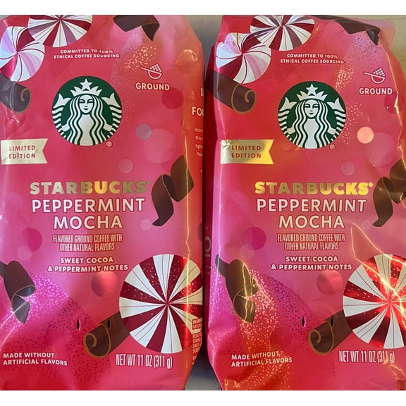 Starbucks Peppermint Mocha Flavored Ground Coffee, 11 Oz, Pack of 2
