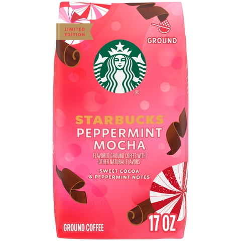 Starbucks Peppermint Mocha Flavored Ground Coffee, Limited Edition, Light Roast Arabica Coffee  1.063 lb.