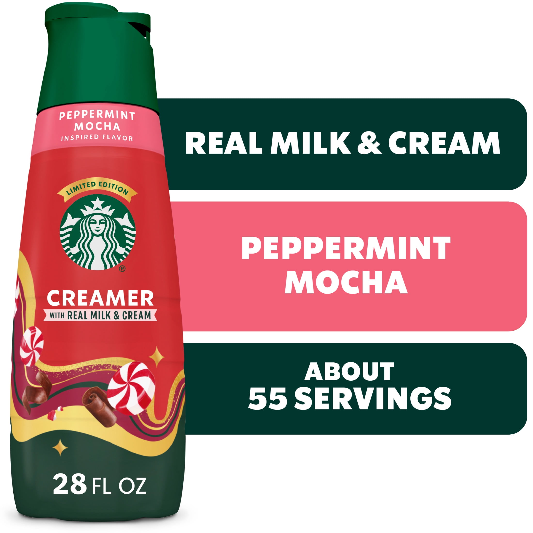 Starbucks Peppermint Mocha Latte Inspired Flavored Liquid Coffee Creamer, 28 fl oz Bottle