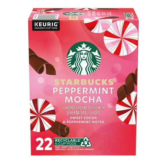 Starbucks Peppermint Mocha Flavored Coffee, Keurig K-Cup Coffee Pods, 22 Count