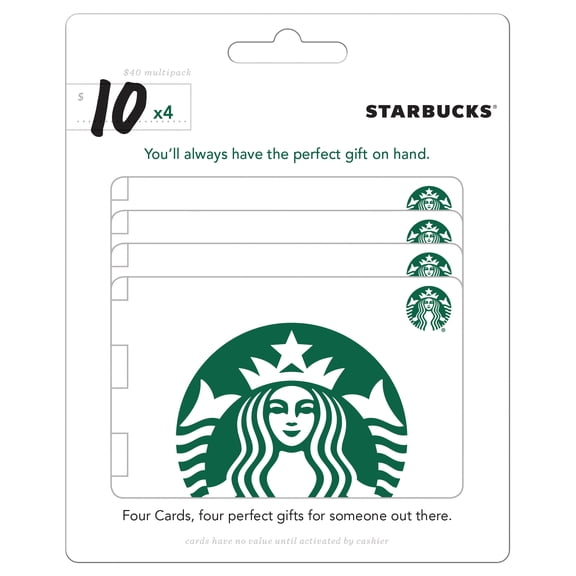 Starbucks Physical Restaurant Gift Card Set, $40 Total Value (4 x $10 Cards)
