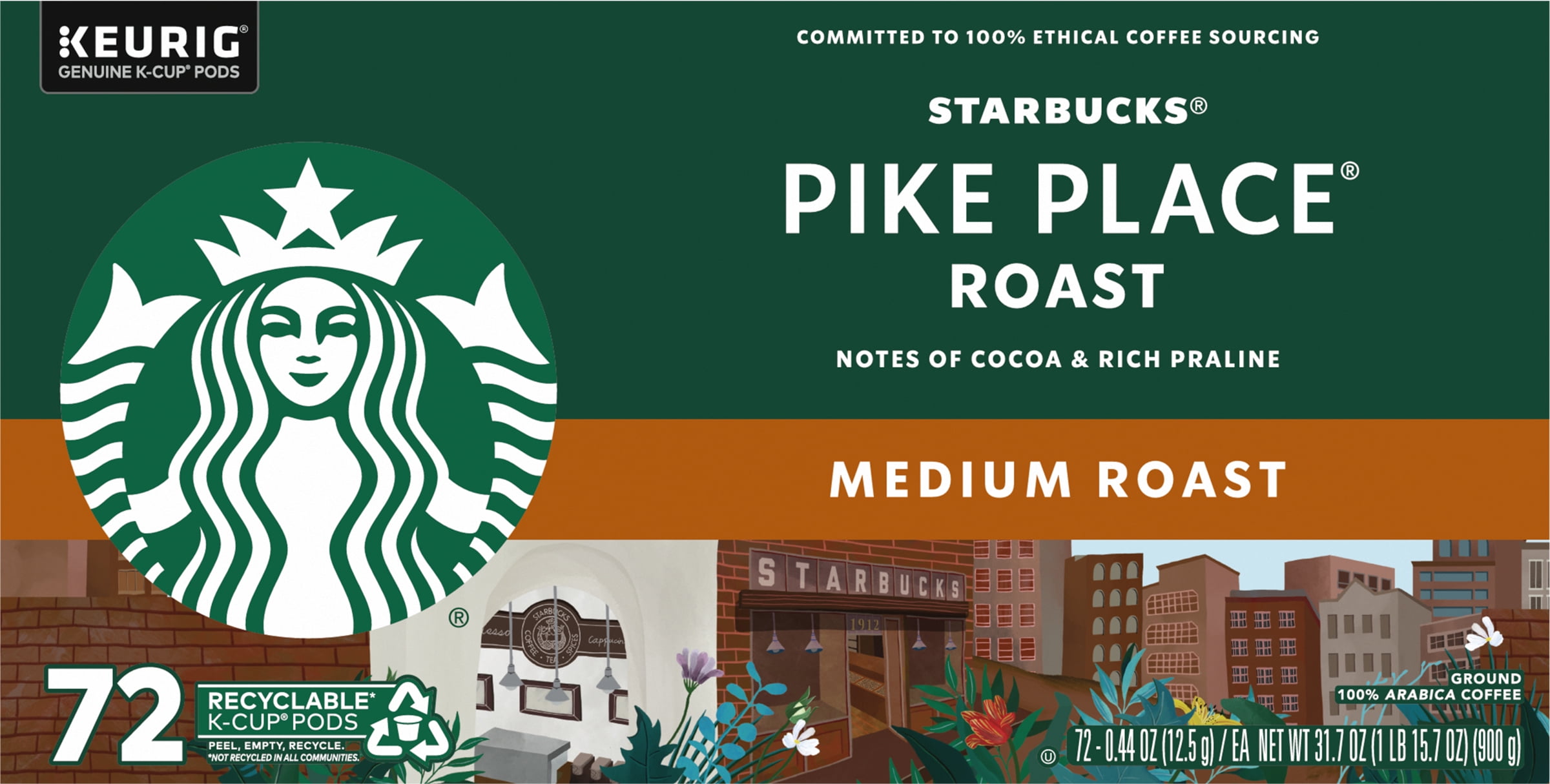 Starbucks Pike Place Medium Roast K-Cups, 72 Count