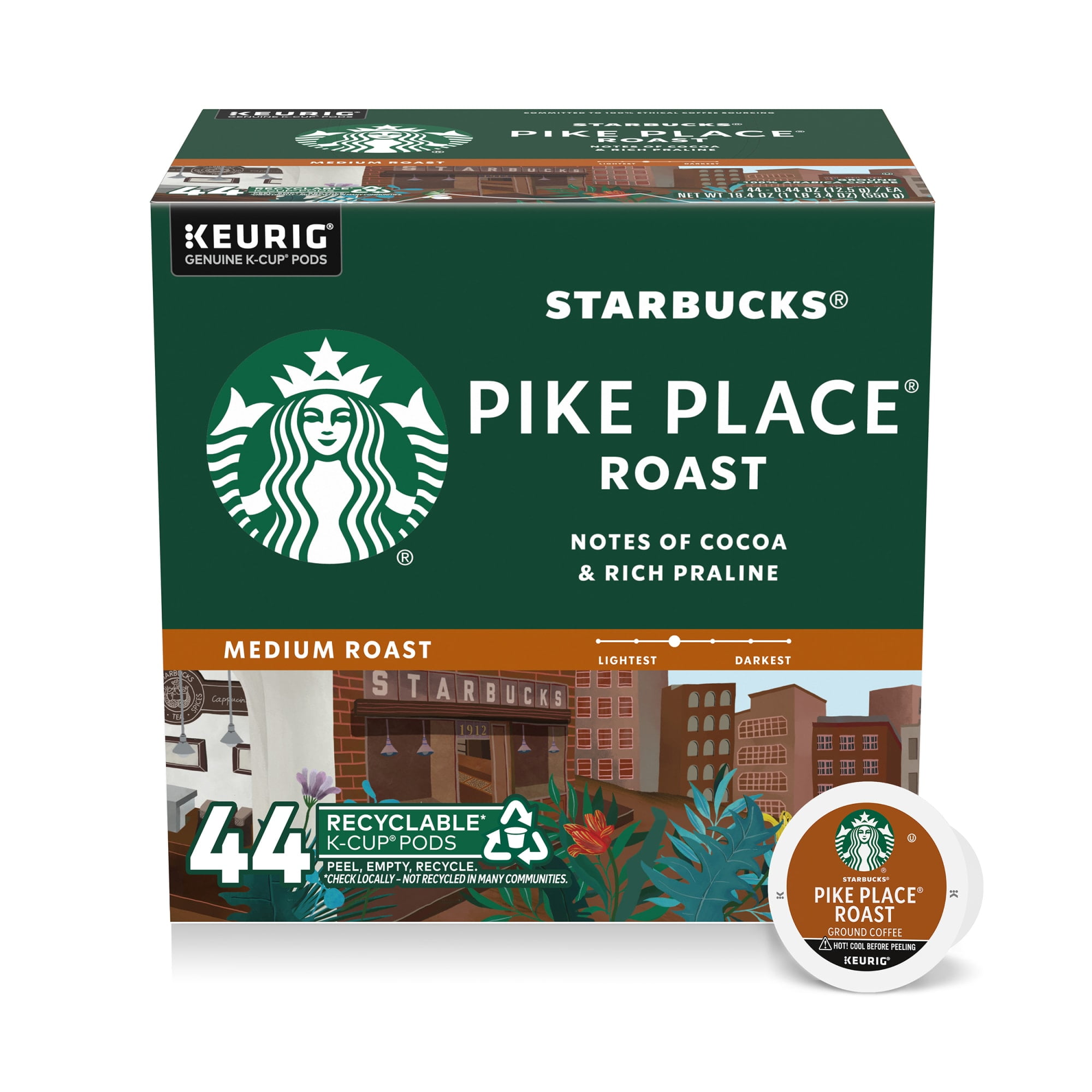 Starbucks Pike Place Roast, Hot or Iced Coffee, Medium Roast K-Cup Coffee Pods, 44 Count​