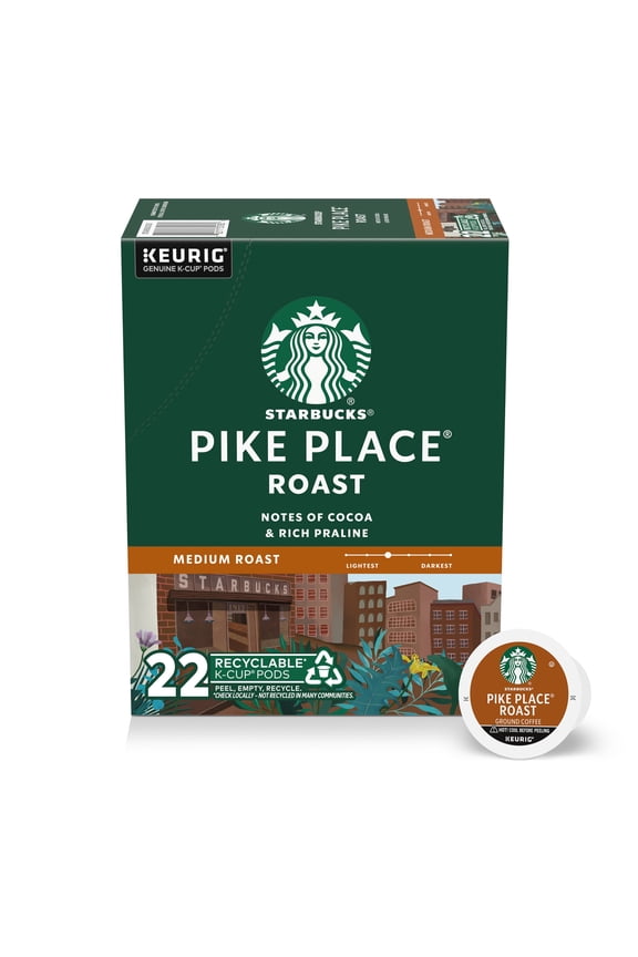 Starbucks Pike Place Roast, Hot or Iced Coffee, Medium Roast K-Cup Coffee Pods, 22 Count