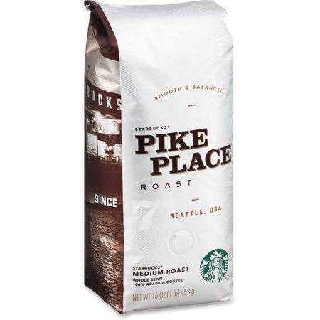 Starbucks Pike Place Roast Whole Bean Coffee Whole Bean Cocoa, Toasted Nut, Latin America, Subtle Aroma, Pike Place, Arabica - Medium - 16 oz - 1 Each
