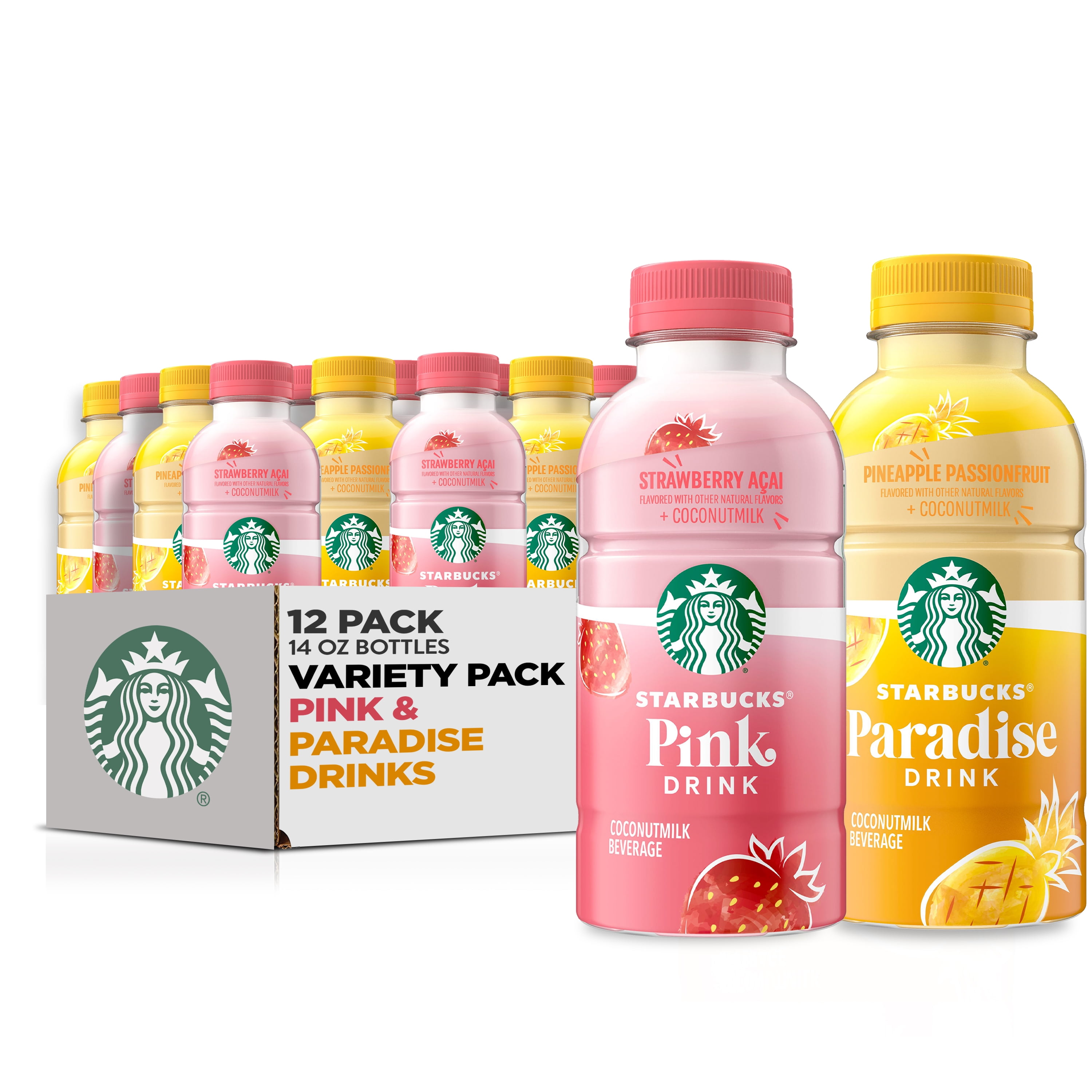 Starbucks Pink Drink & Paradise Drink Beverage with Coconut Milk, 2 Flavor Variety Pack, 14 fl oz, 12 Pack Bottles