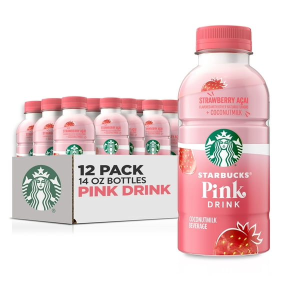 Starbucks Pink Drink, Strawberry Acai with Coconut Milk Beverage, 14 fl oz Bottles, 12 Pack, Ready To Drink