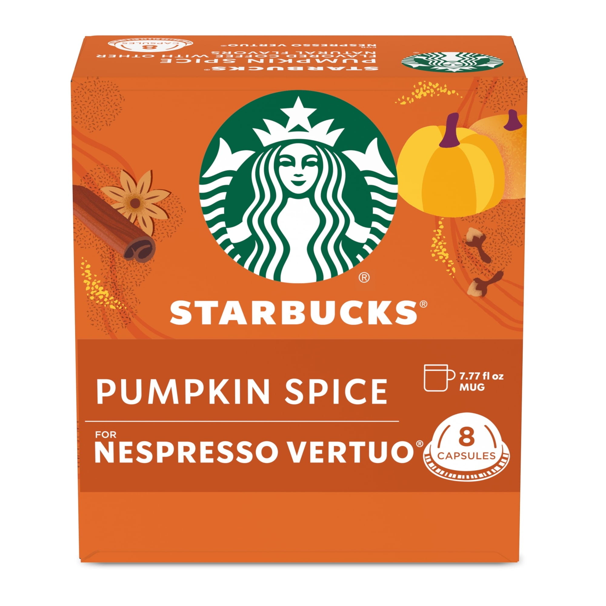 Starbucks Pumpkin Spice Flavored Coffee Capsules for Nespresso Vertuo 8 count 100g 3.5 oz. Box Walmart