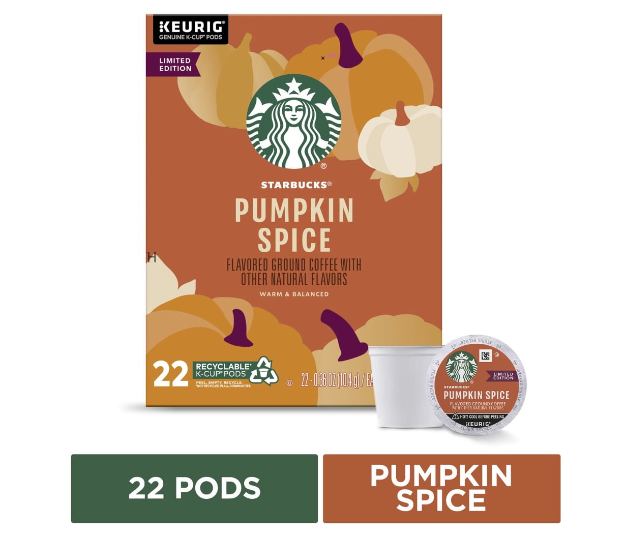 Starbucks Pumpkin Spice Flavored Coffee k cups, 22 pods (1 box)