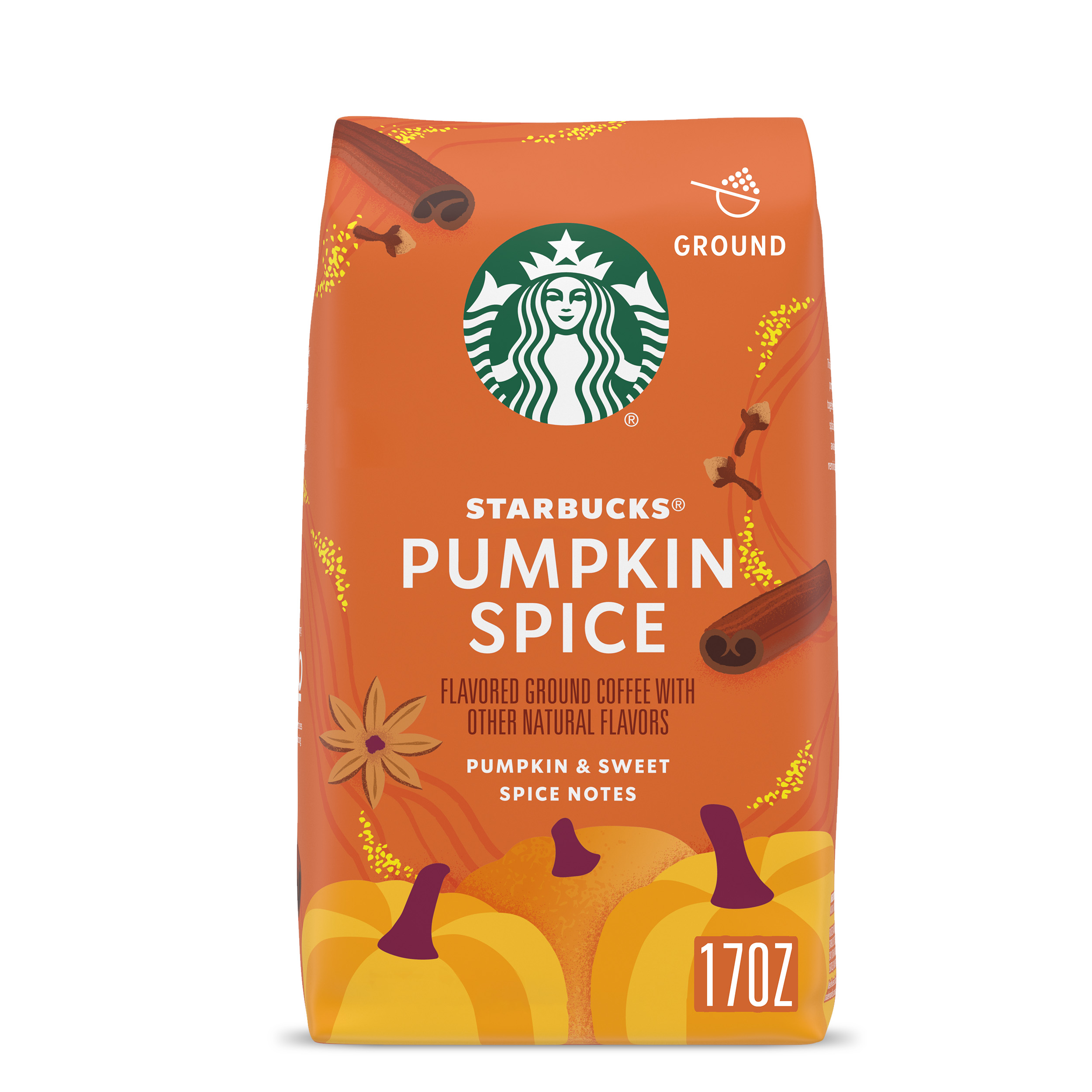 Starbucks Pumpkin Spice Naturally Flavored Ground Coffee, 100% Arabica, Limited Edition, 1 Bag (17 Oz) - image 1 of 10