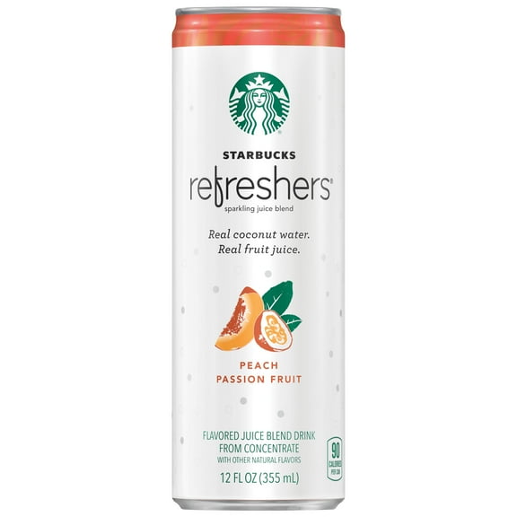 Starbucks Refreshers Sparkling Juice Blend Drink Peach Passion Fruit Flavored 12 fl oz Can