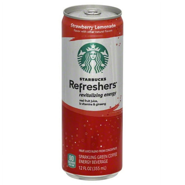 Starbucks Refreshers Strawberry Lemonade Sparkling Green Coffee Energy Beverage, 12 Fl. Oz.