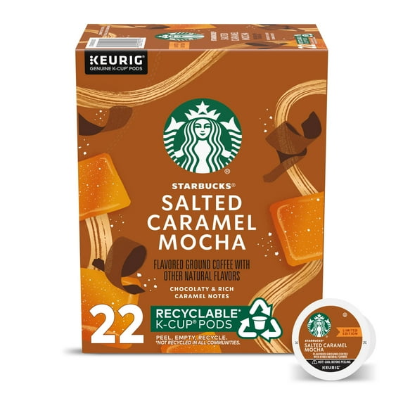 Starbucks Salted Caramel Mocha 100% Arabica Naturally Flavored Coffee, Keurig K-Cup Single Serve Coffee Pods, 22 Count