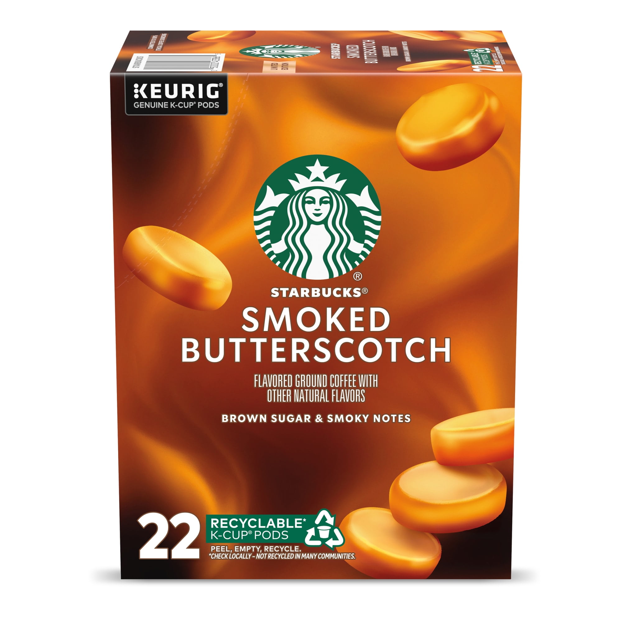 Starbucks Smoked Butterscotch Naturally Flavored Coffee, Keurig K-Cup Coffee Pods, 22 Count