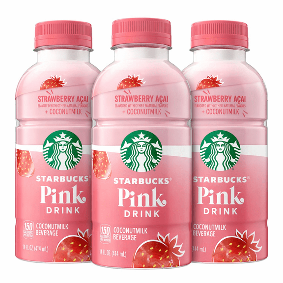 Starbucks Strawberry Acai Pink Drink Coconutmilk Beverage, 14 oz, Pack of 3 Refreshing & Fruity