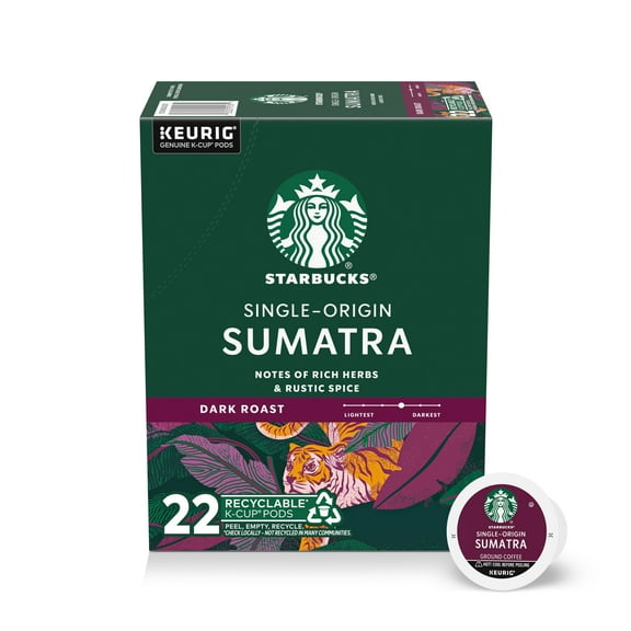 Starbucks Sumatra, Hot or Iced Coffee, Dark Roast K-Cup Coffee Pods, 22 Count