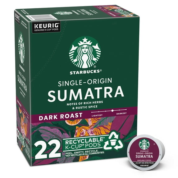 Starbucks Sumatra K-Cup Coffee Pods & K Cup Brewing Tips Card Bundle - Dark Roast K-Cups for Keurig Brewers - 1 box 22 count ct pods + Bonus Tips Card - 5 Tips for Making the Best Tasting K-cup...
