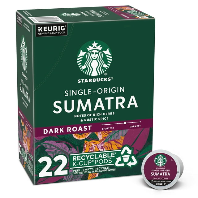 Starbucks, Sumatra Dark Roast KCup Coffee Pods, 22 Count