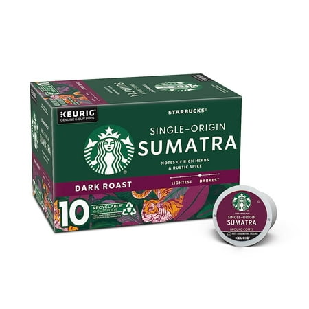 Starbucks Sumatra Coffee K-Cup Pods | Dark Roast | Coffee Pods for Keurig Brewers | 1 Box (10 Pods)