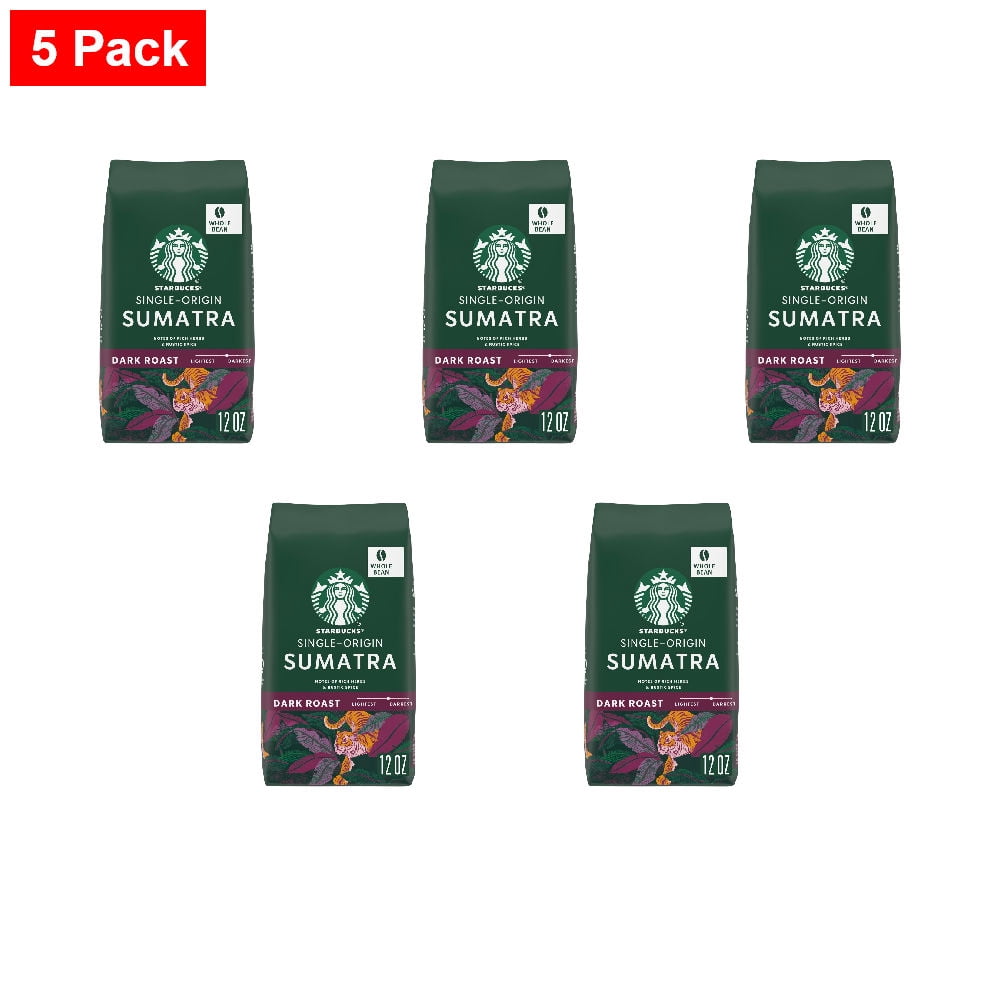 Starbucks Sumatra Dark Roast Whole Bean Coffee 12 oz - 5 Pack - Walmart.com