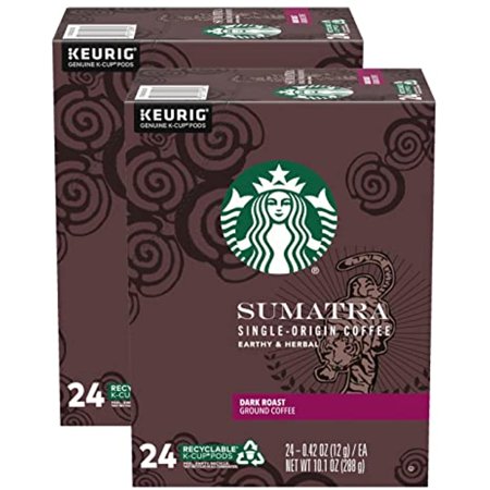 Starbucks Sumatra Single-Origin Coffee K-Cup Pods, Dark Roast Ground Coffee With Earthy & Herbal Flavor, 24 Ct K-Cup Pods Per Box (Pack Of 2 Boxes)