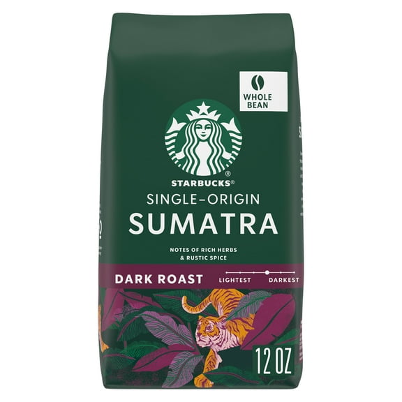 Starbucks Single-Origin Sumatra, Whole Coffee Beans, Dark Roast Hot or Iced Coffee, 12 oz