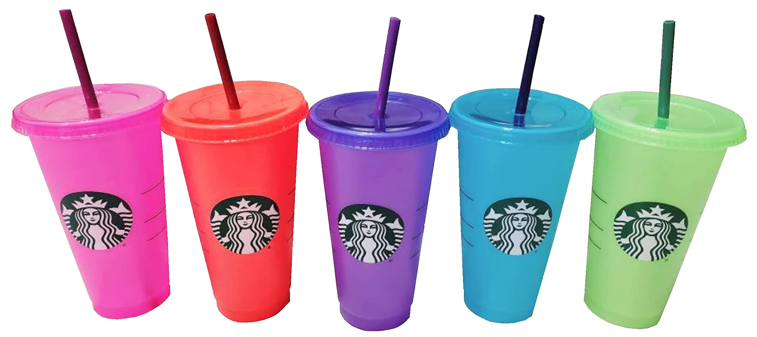 Starbucks Summer 2022 Color Change Venti Cold Cups with Straws (24oz, Pack  of 5) 