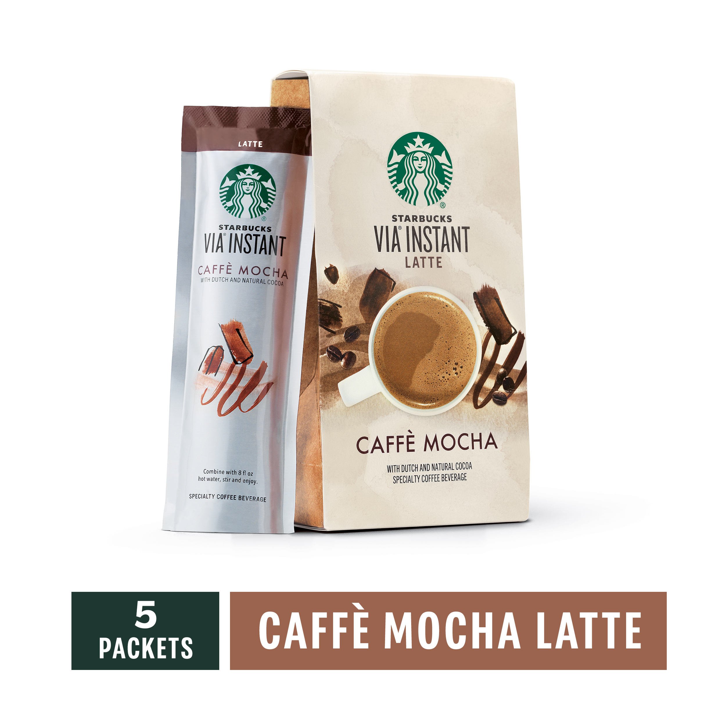 Starbucks VIA Caffè Mocha Latte Instant Coffee Packets, Flavored Coffee, 100% Arabica, 5 Ct - image 1 of 7